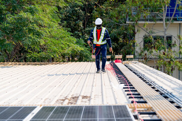 Solar cell farm power plant eco technology.landscape of Solar cell panels in a photovoltaic power plant.concept of sustainable resources and renewable energy.blue tone.