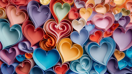 Multicolored paper quilling hearts - 787306622