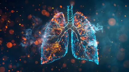 Detailed 3D model of human lungs with light effects symbolizing the respiratory system