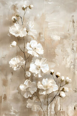 A digital painting of white flowers with a textured beige background giving an impressionist feel to the art piece