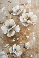 Cream and brown flowers on a textured background, this digital art piece captures a natural and artistic atmosphere