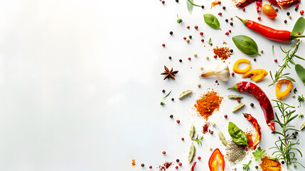 Food background with spices herbs and utensil on white background : Generative AI