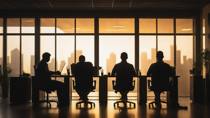 silhouettes of employees in the office