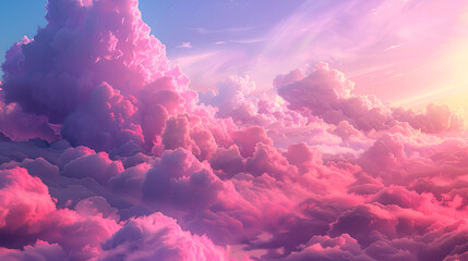 Pink creative concept under pastel thick fluffy clouds, generative Ai - obrazy, fototapety, plakaty