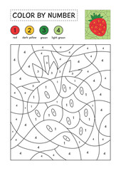 Coloring page with a picture of strawberry to color by numbers. Color sheet for children education. Simple coloring for kids