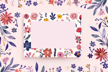 Fototapeta premium A watercolor painting of a floral frame with a pink background.