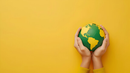 World Earth Day Concept. Green Energy, ESG, Renewable and Sustainable Resources. Environmental Care. Paper Cut as Hands Embracing Green Globe. Hug and Cherish the World