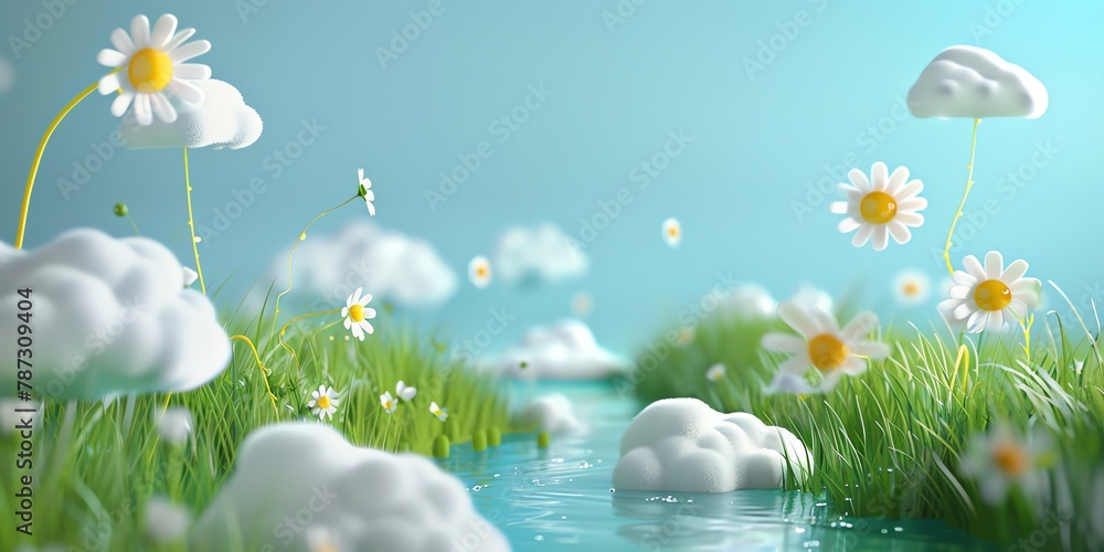 Wall mural minimalist spring stream grass simple, grass, cute landscape, aspect ratio 2:1