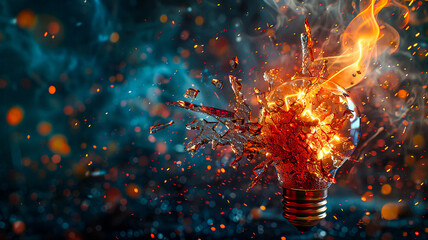 A light bulb exploding into a dazzling array of colors, illuminating the surrounding space with an explosion of creativity and inspiration - obrazy, fototapety, plakaty