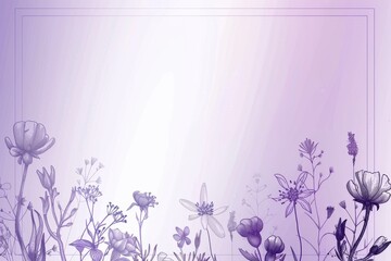 A purple background with a white transparent rectangle in the middle and a border of purple flowers and plants.