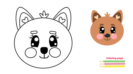 Kawaii cute outline cat, kitten face, head. Coloring page illustration for kids. For printable children's and adults coloring page or book