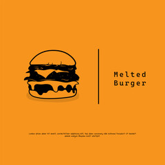 Burger logo in black line art with melted cream design in yellow background design