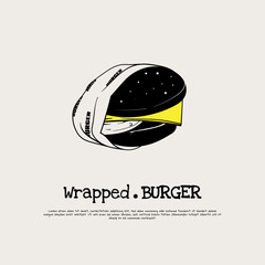 Burger logo with white wrap and yellow cheese design for burger shop template design