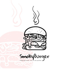 Burger in black hand drawn design with smoked effect design for burger shop template design