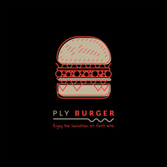 Flat burger logo design with red line art design for burger shop design with ply burger named.