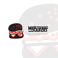 Black and red burger logo design with hand drawn text for burger shop template design