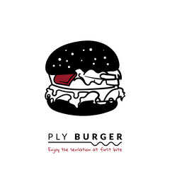 Ply burger logo design in black bread for burger shop template design