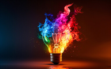 A light bulb exploding into a dazzling array of colors, illuminating the surrounding space with an explosion of creativity and inspiration