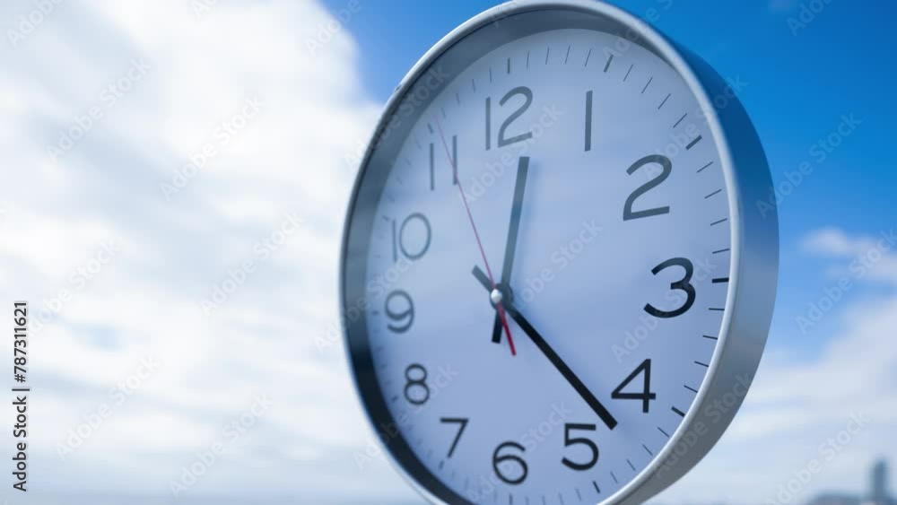 Poster clock with time passing during 1 hour with sky and sea in background