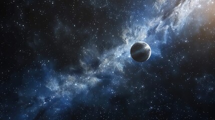 Obraz na płótnie Canvas Cosmic serenity, peaceful planet orbit, deep space nebula background, distant view