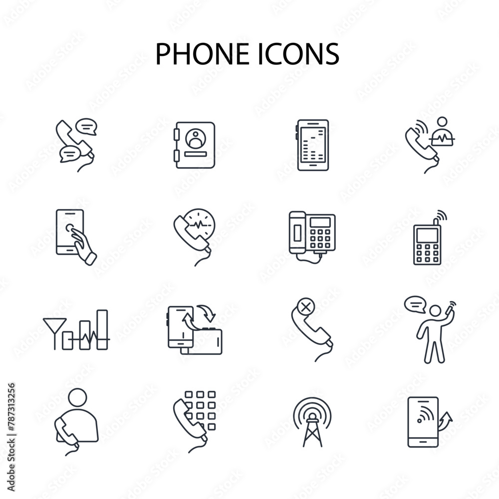 Poster phone icon set.vector.editable stroke.linear style sign for use web design,logo.symbol illustration.