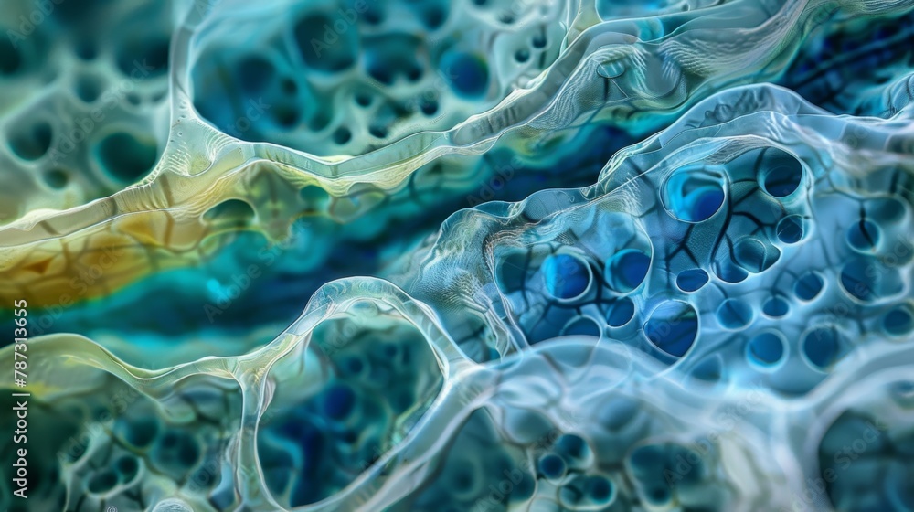 Poster a detailed view of a plant stem cell with elongated shape and multiple layers.