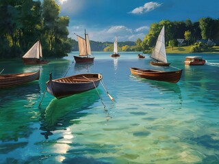 boats sail on clear blue water