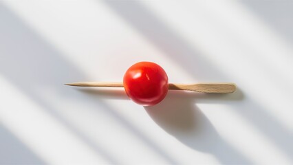 cherry tomato with wood skewer isolated on white background