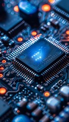 Fototapeta premium Computer hardware technology displayed on intricate electronic circuit board background