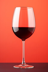 Glass of red wine on a red background.
