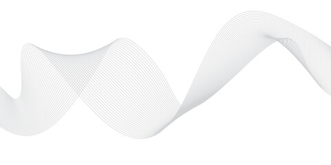 Modern white flowing wave lines. Black lines and white background.  Futuristic technology and sound wave lines background. Abstract wave lines for banner, wallpaper background.