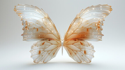 Delicate fairy wings shimmer softly on pristine white background. 