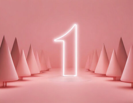 「1」ピンクのネオン数字（カバラ数秘術イメージ）