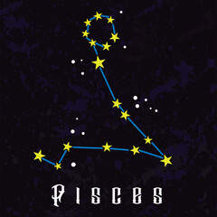 Colorful vector illustration of the constellation of pisces and its corresponding zodiac sign.
