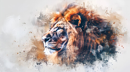 portrait of a lion in aquarelle style ai generated - obrazy, fototapety, plakaty