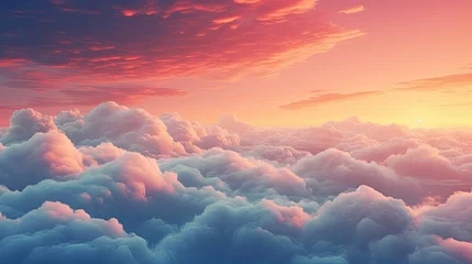 Fotobehang Dramatic sky, colorful clouds at sunset or sunrise, cloudy sky, beautiful background wallpaper with copy space © RBGallery