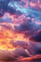 Fototapeta na wymiar Dramatic sky, colorful clouds at sunset or sunrise, cloudy sky, beautiful background wallpaper with copy space
