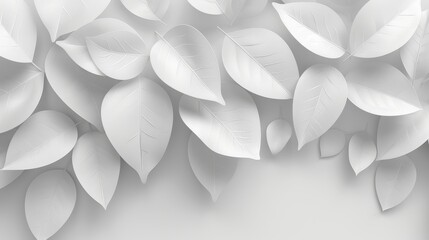 Elegant white 3d tiles wall with geometric floral leaf design   panoramic background banner
