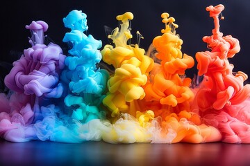 Rainbow of colors made of smoke or liquid.