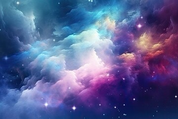 Colorful Starry Space, Milky Way Galaxy, Dark Night Sky, Nebulae, and Cosmos Universe Background Wallpaper - obrazy, fototapety, plakaty