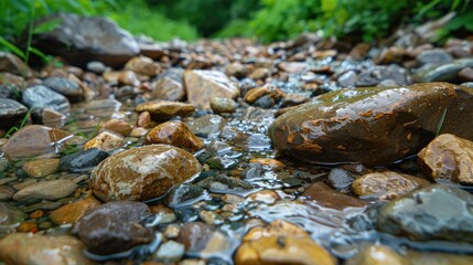 Wet Mountain Stones After Rainfall