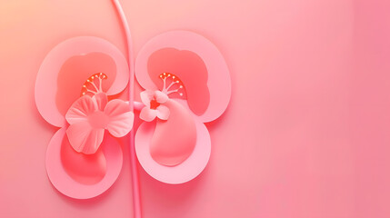World kidney day Kidney shaped paper on pink background National Organ Donor Day Kidney health concept top view banner copy space : Generative AI