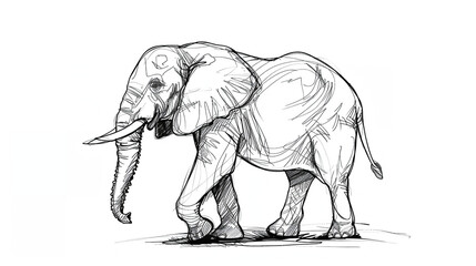 Fototapeta premium A single black line drawing of a full-bodied elephant capturing its large ears and trunk