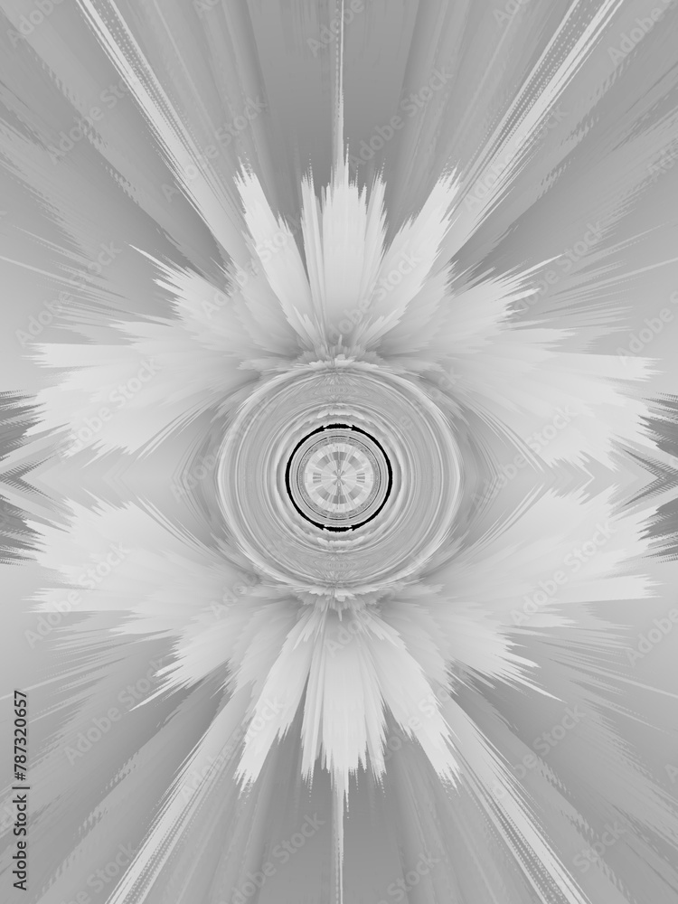 Poster pure white and pale grey symmetric exploding design tall format