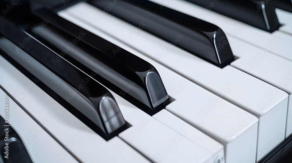Poster Closeup of piano keyboard Music instruments Copy space Black and White Piano Keys Taken From Above as a Flat Lay Image Piano keys side view with shallow depth of field : Generative AI