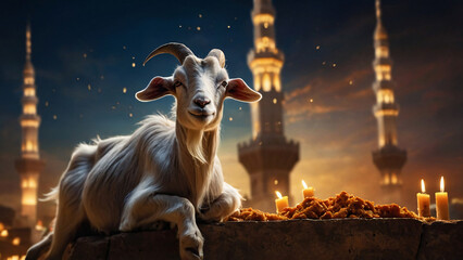 Goat Qurban Eid al adha mubarak festival islamic background, eid ul adha background, ai generated - obrazy, fototapety, plakaty