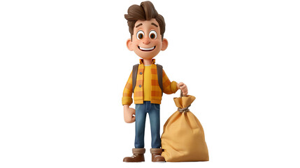 Naklejka premium a cartoon character holding a bag of stuff. transparent background png