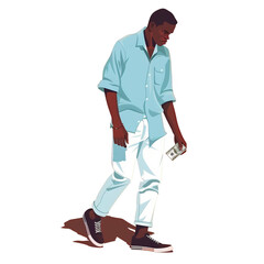 a man walking with a wallet in his hand. transparent background png