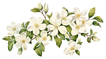 PNG  Vintage drawing jasmine flowers plant white white background. - obrazy, fototapety, plakaty