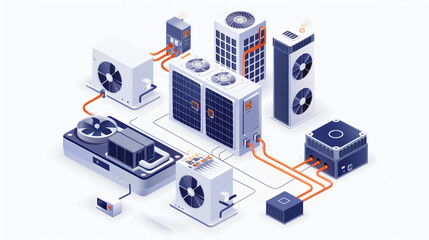 Air conditioning installation diagram, axonometry, air conditioning system
